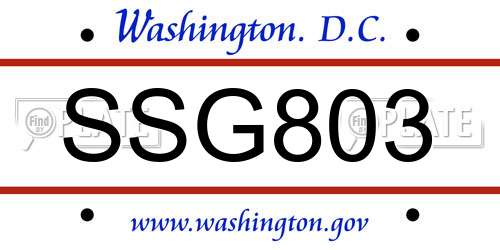 SSG803 District Of Columbia License Plate
