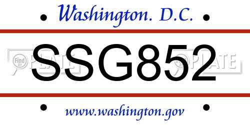 SSG852 District Of Columbia License Plate