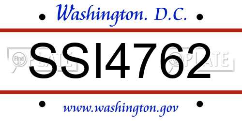 SSI4762 District Of Columbia License Plate