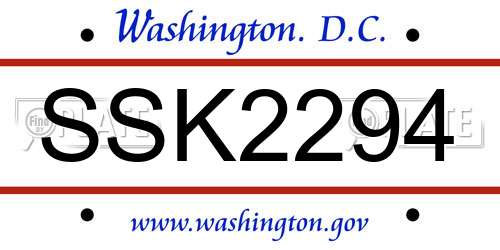 SSK2294 District Of Columbia License Plate