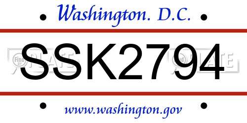 SSK2794 District Of Columbia License Plate