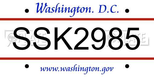 SSK2985 District Of Columbia License Plate