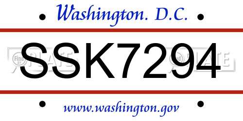 SSK7294 District Of Columbia License Plate