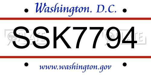 SSK7794 District Of Columbia License Plate
