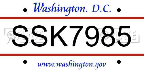 SSK7985 District Of Columbia License Plate