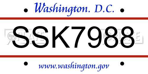 SSK7988 District Of Columbia License Plate