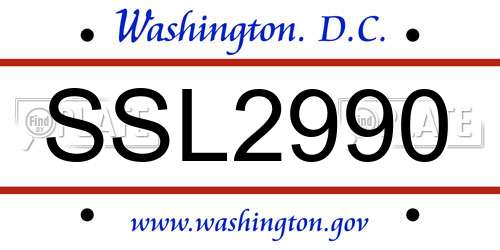 SSL2990 District Of Columbia License Plate