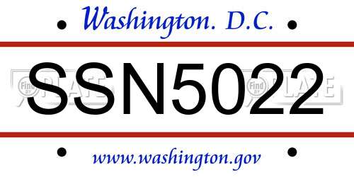 SSN5022 District Of Columbia License Plate