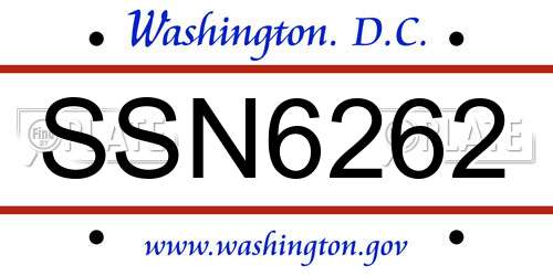 SSN6262 District Of Columbia License Plate