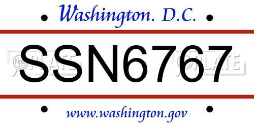 SSN6767 District Of Columbia License Plate