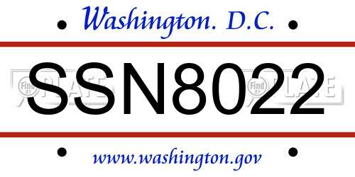 SSN8022 District Of Columbia License Plate
