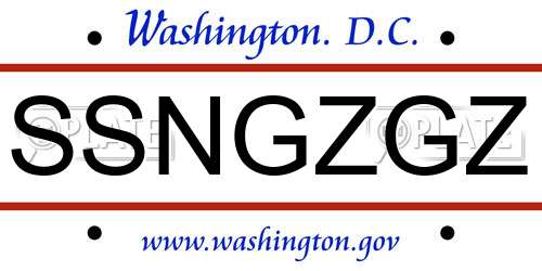 SSNGZGZ District Of Columbia License Plate