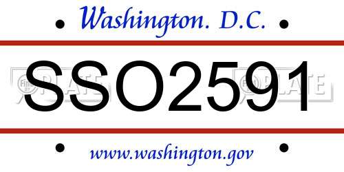 SSO2591 District Of Columbia License Plate