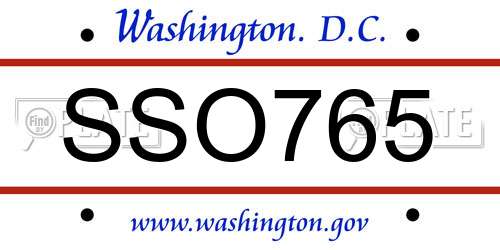 SSO765 District Of Columbia License Plate