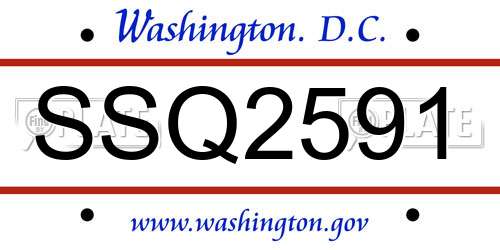 SSQ2591 District Of Columbia License Plate