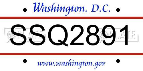 SSQ2891 District Of Columbia License Plate