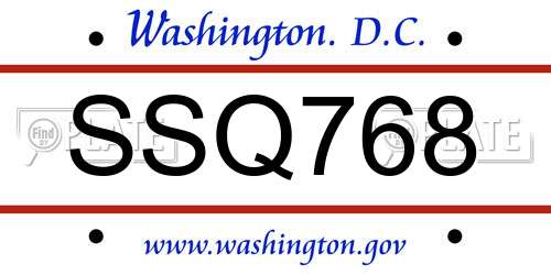 SSQ768 District Of Columbia License Plate