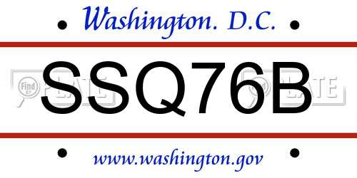 SSQ76B District Of Columbia License Plate