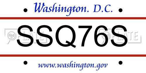 SSQ76S District Of Columbia License Plate