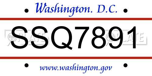 SSQ7891 District Of Columbia License Plate