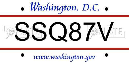 SSQ87V District Of Columbia License Plate