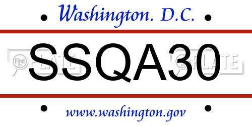 SSQA30 District Of Columbia License Plate