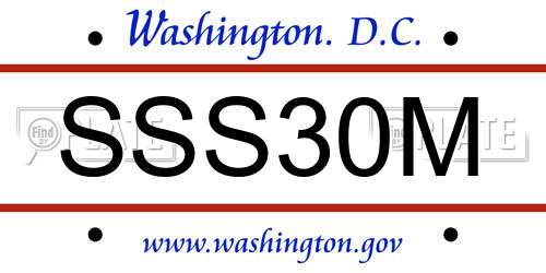 SSS30M District Of Columbia License Plate