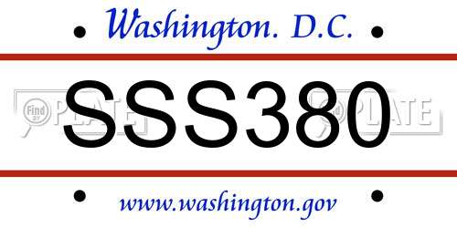 SSS380 District Of Columbia License Plate