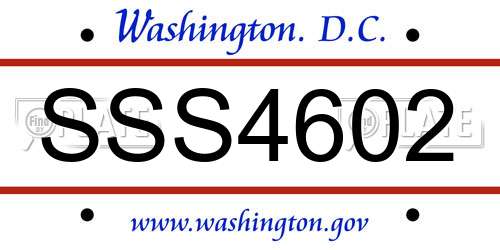 SSS4602 District Of Columbia License Plate