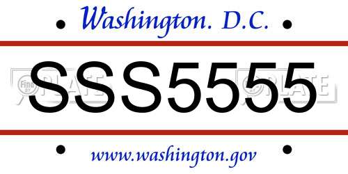 SSS5555 District Of Columbia License Plate