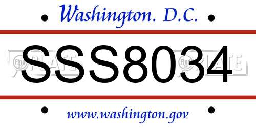 SSS8034 District Of Columbia License Plate