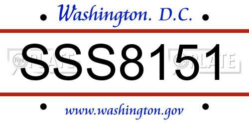 SSS8151 District Of Columbia License Plate