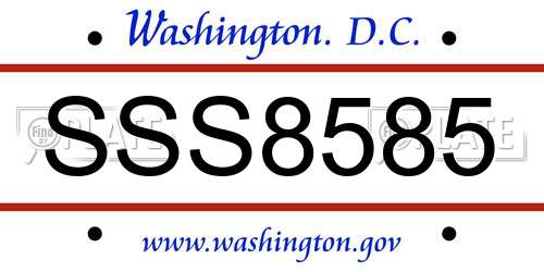 SSS8585 District Of Columbia License Plate