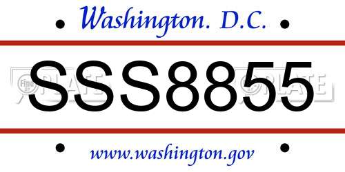 SSS8855 District Of Columbia License Plate