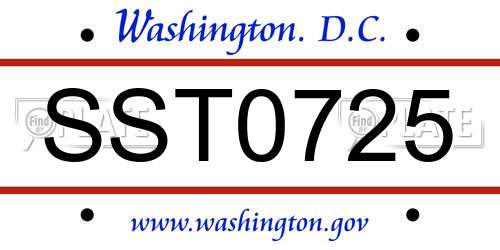 SST0725 District Of Columbia License Plate
