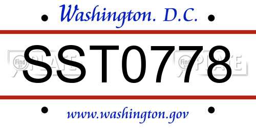 SST0778 District Of Columbia License Plate