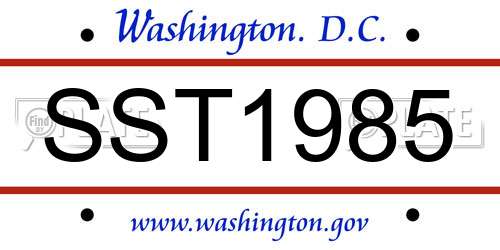 SST1985 District Of Columbia License Plate