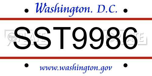 SST9986 District Of Columbia License Plate