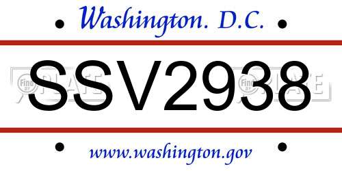 SSV2938 District Of Columbia License Plate
