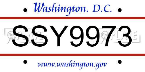 SSY9973 District Of Columbia License Plate