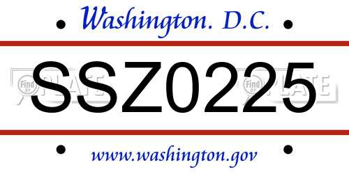 SSZ0225 District Of Columbia License Plate