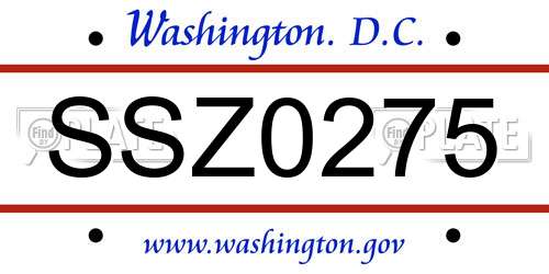 SSZ0275 District Of Columbia License Plate