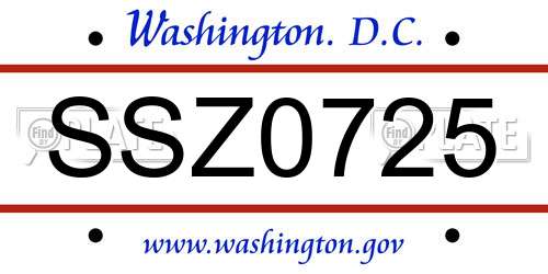 SSZ0725 District Of Columbia License Plate
