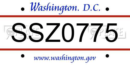 SSZ0775 District Of Columbia License Plate