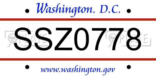 SSZ0778 District Of Columbia License Plate