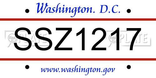 SSZ1217 District Of Columbia License Plate