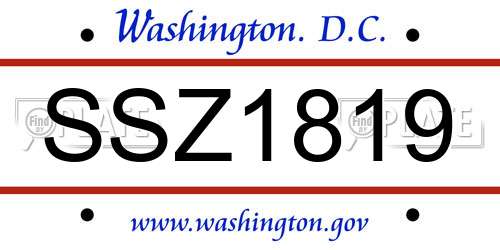 SSZ1819 District Of Columbia License Plate
