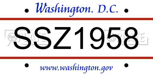 SSZ1958 District Of Columbia License Plate