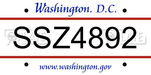 SSZ4892 District Of Columbia License Plate
