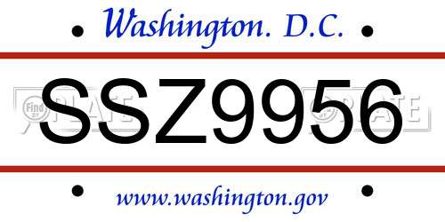 SSZ9956 District Of Columbia License Plate